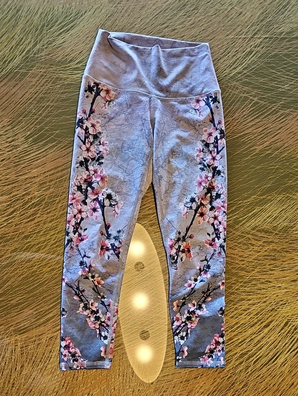 Evolution And Creation Cherry Blossom Floral Print Leggings, Pink & Grey, Cute!